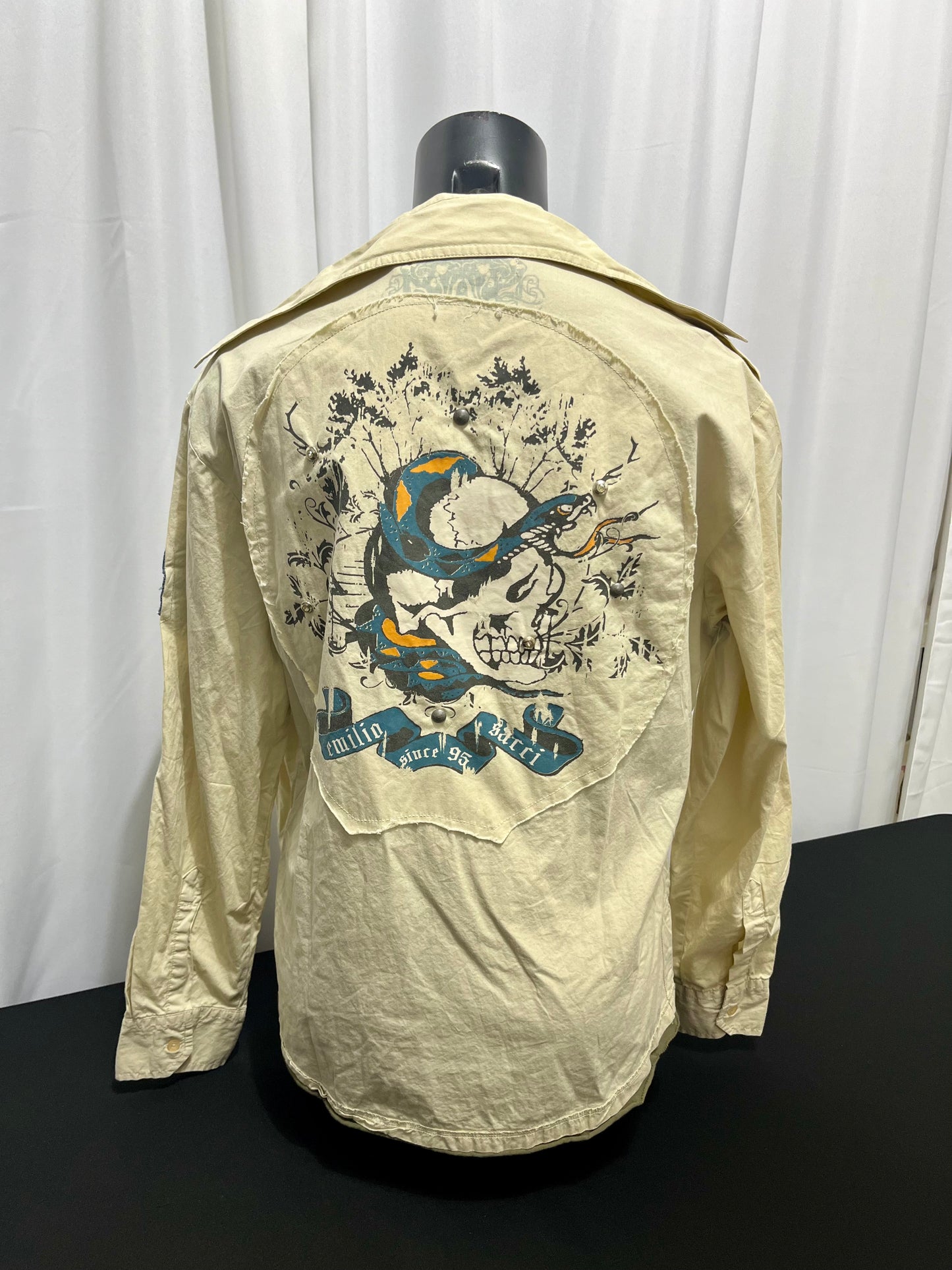 Beige Button Down Green Half Tank