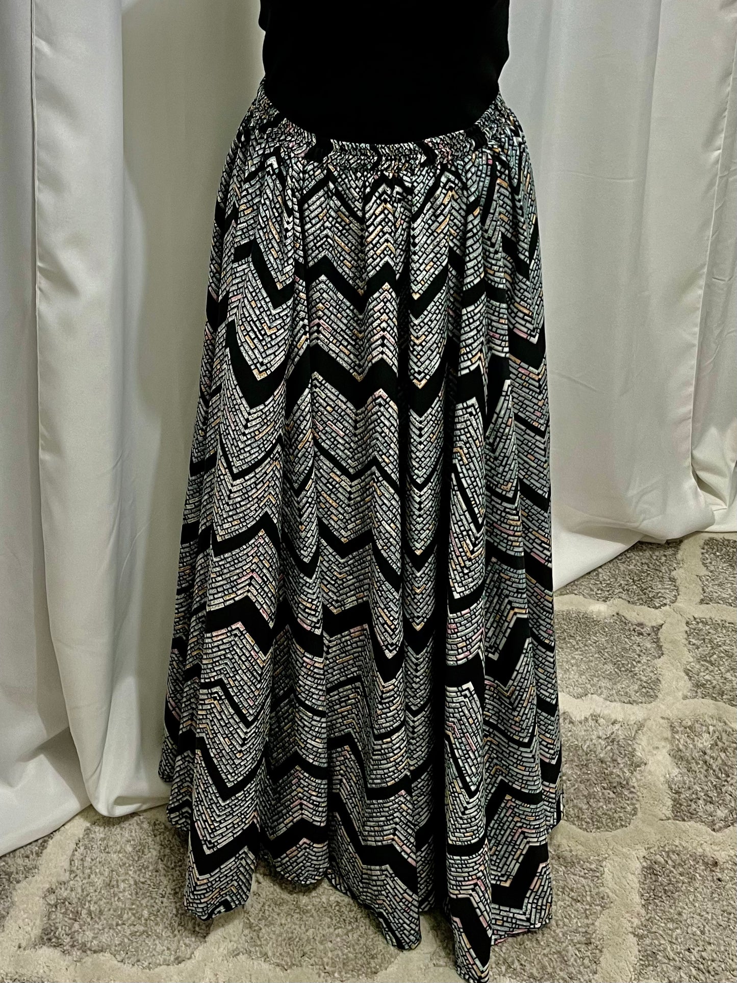 Black & Blue Multi Colored Free Flow Skirt