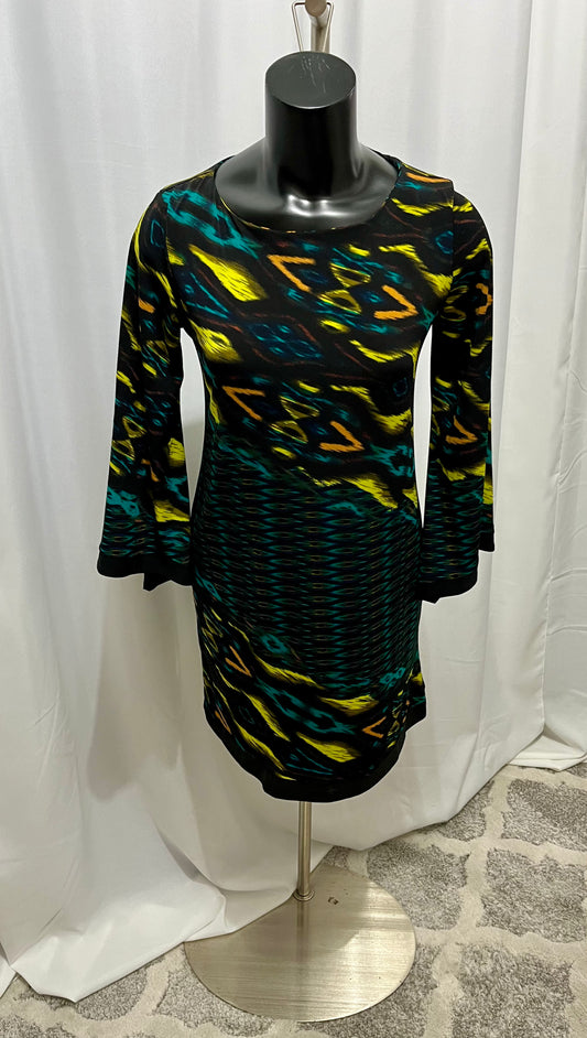 Black Multi Color Flare Arm Dress
