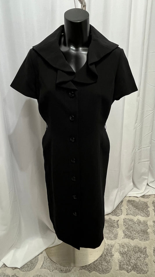 Black Collar Black Button Down Dress