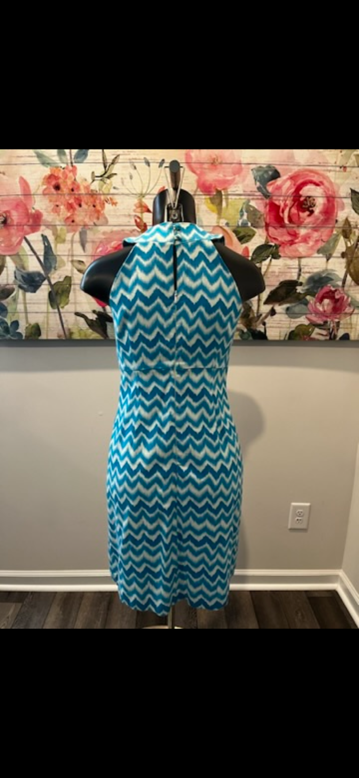 Blue & White Jewel Neck Dress