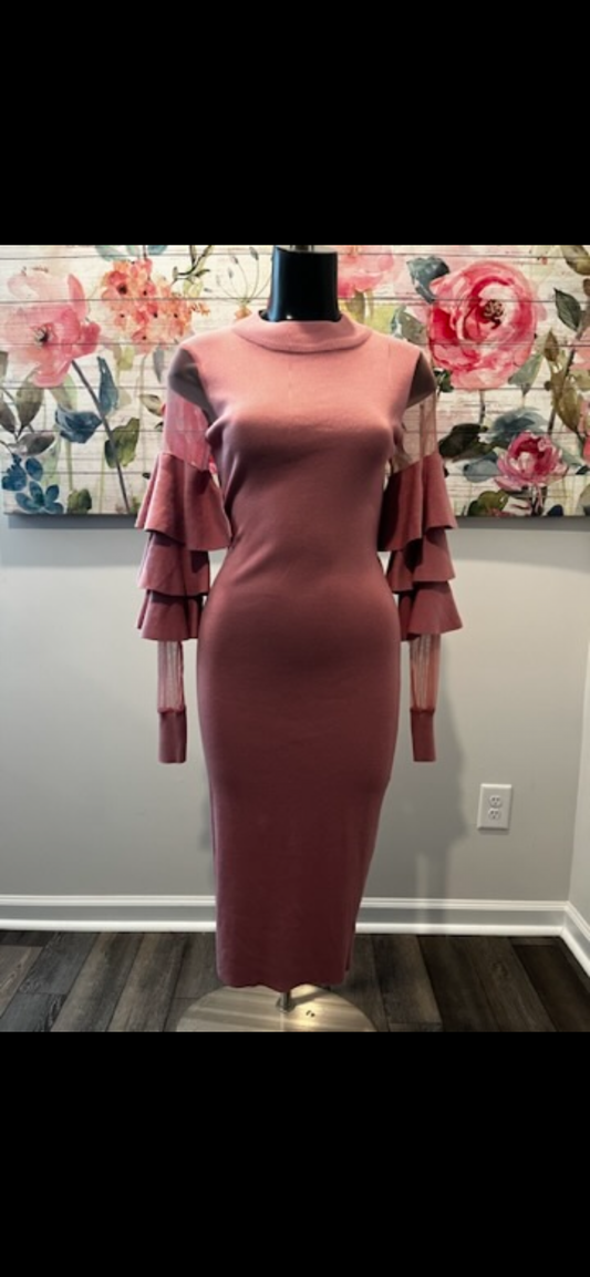 Pink Sweater Sheer Arms Dress