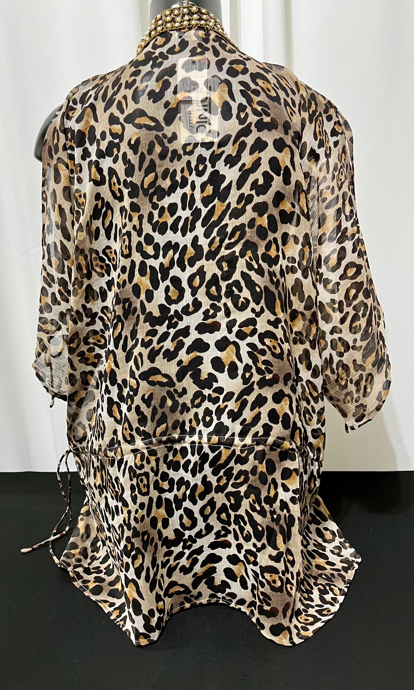 Leopard Jewel Neck Sheer Tunic Top