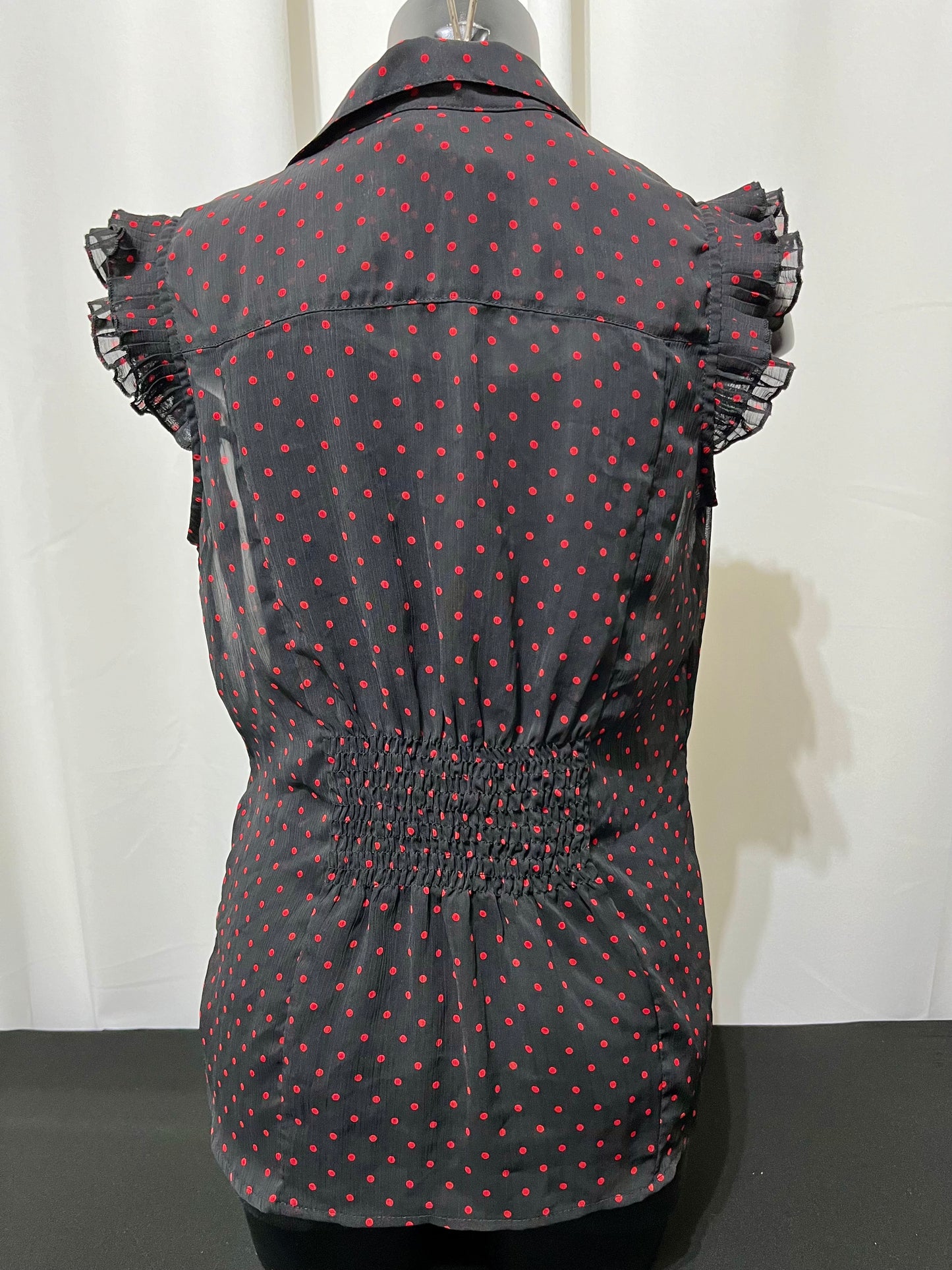 Red & Black Ruffle Neck Sleeveless Top