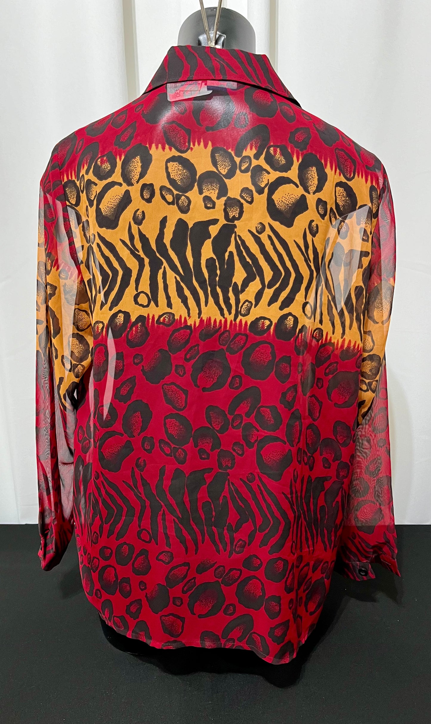Sheer Dark Red Focused Long Sleeved Top
