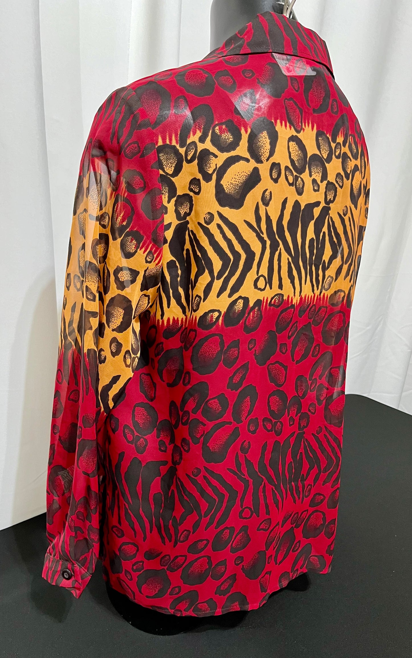 Sheer Dark Red Focused Long Sleeved Top