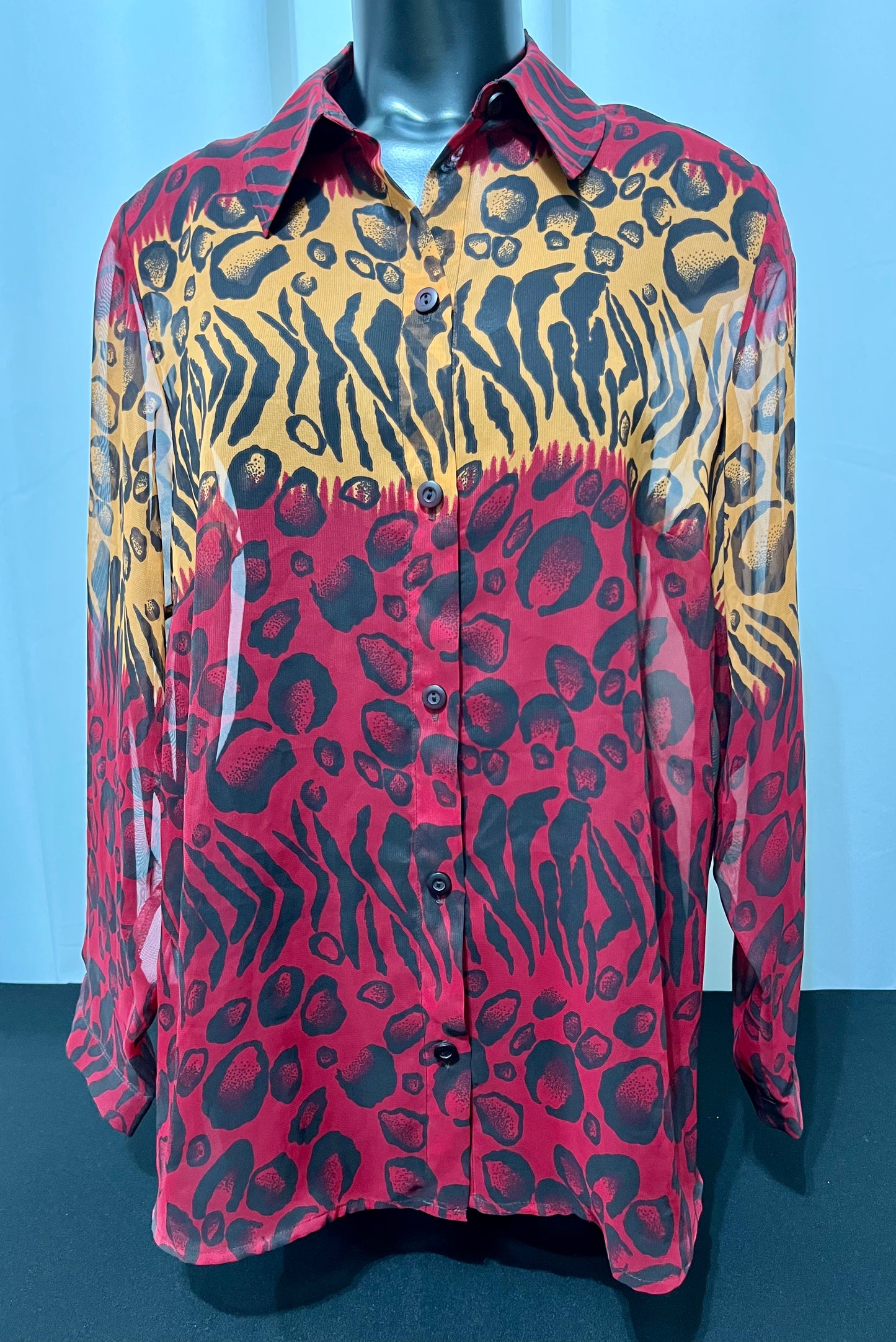 Sheer Dark Red Focused Long Sleeved Top