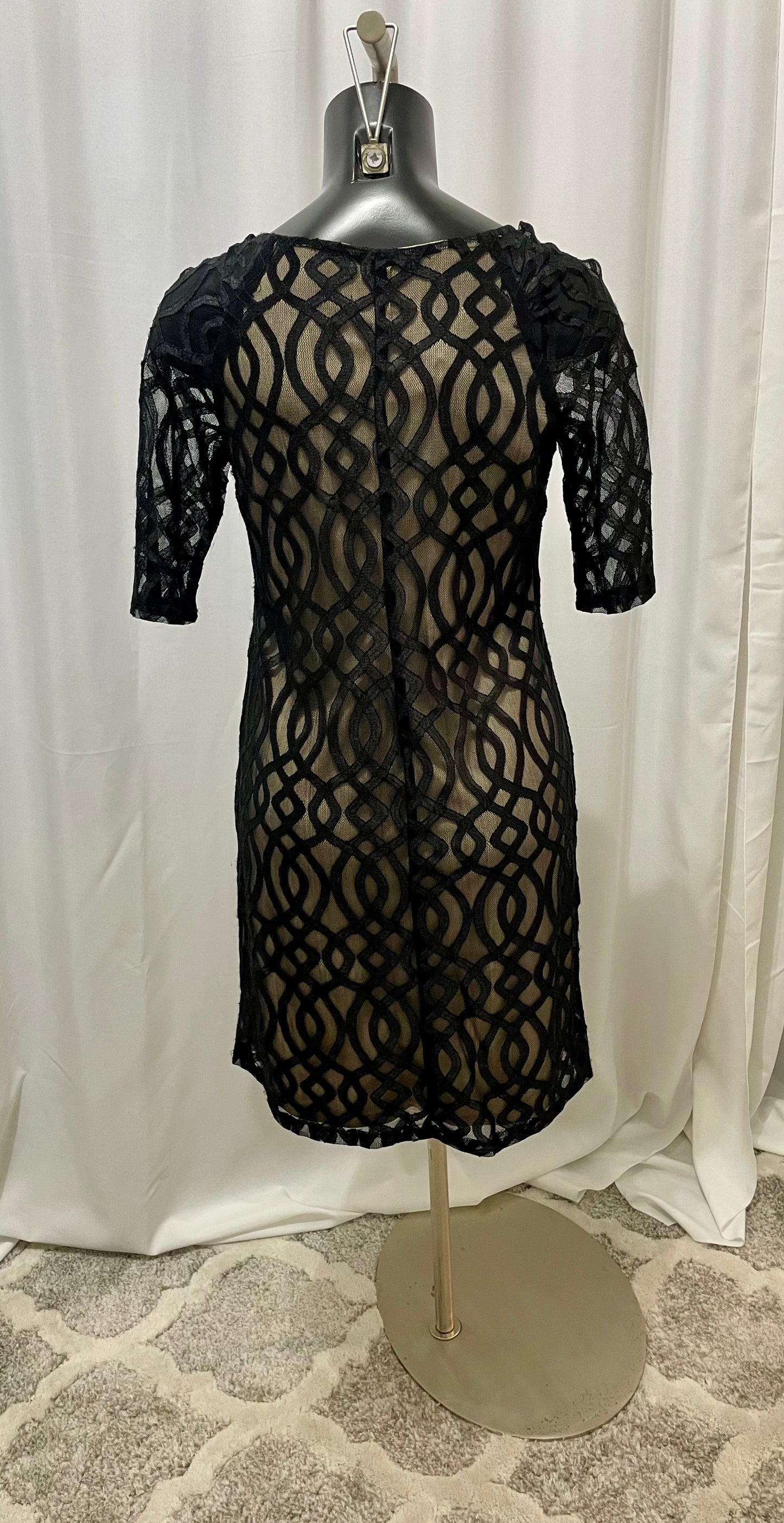 Black Nude Sheer Lace Over Dress