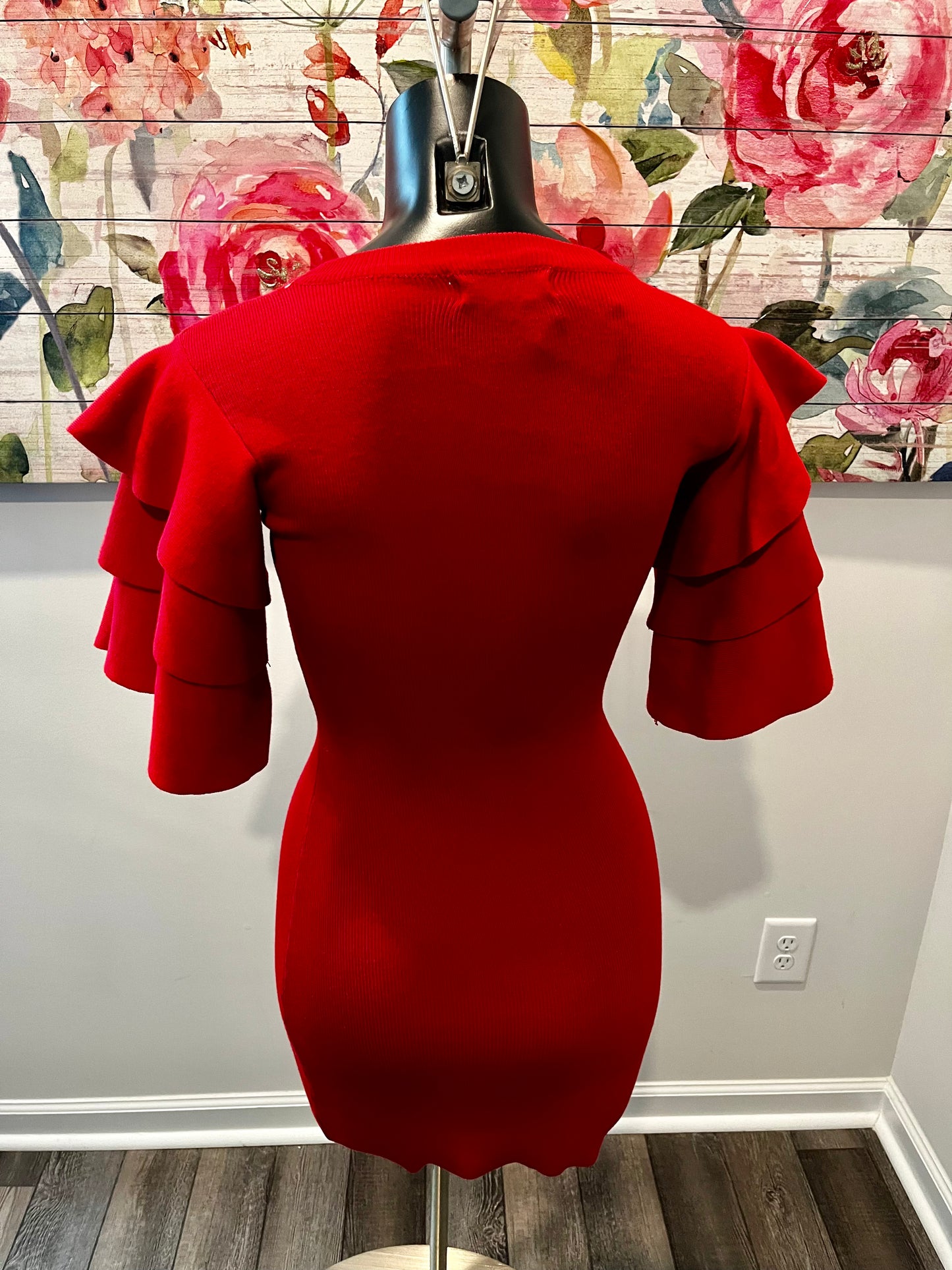 Short Sleeve Red Fitted Dress