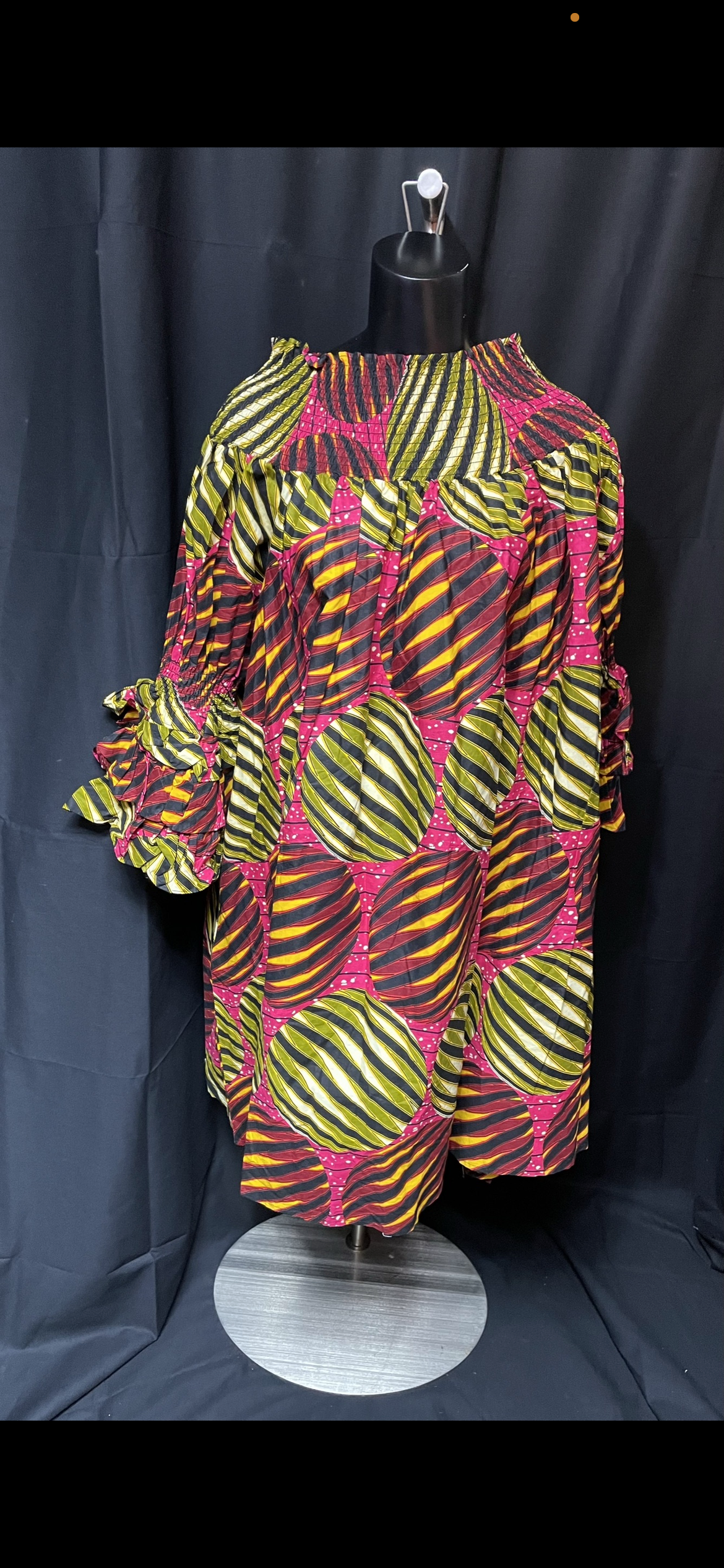 Scrunchie Neck - Ruffle Arm Pink & Black Dress