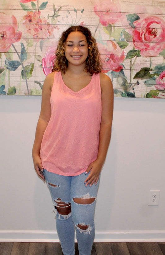 Peach Lace Front Tank Top