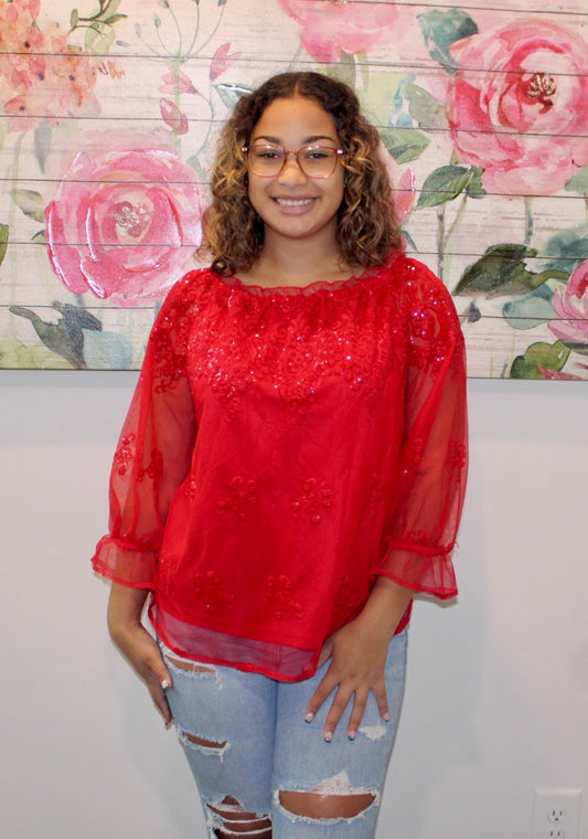 Red Sheer Arms Top