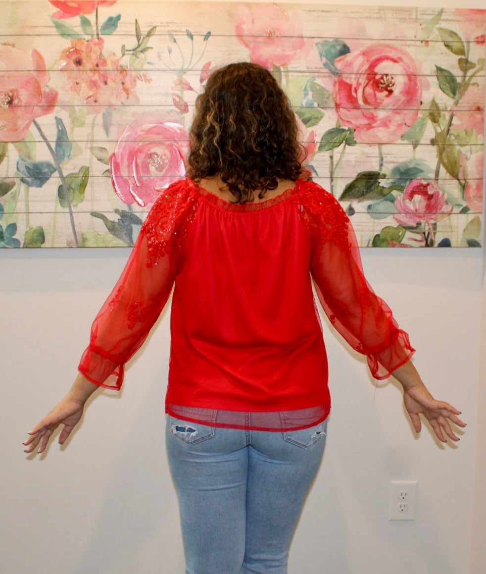 Red Sheer Arms Top