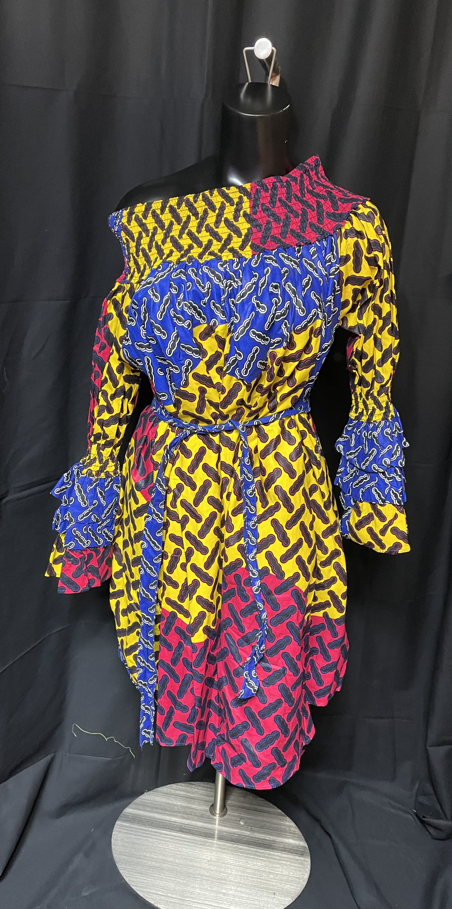 Long Sleeve/Scrunchie Neck/Short Dress - Yellow