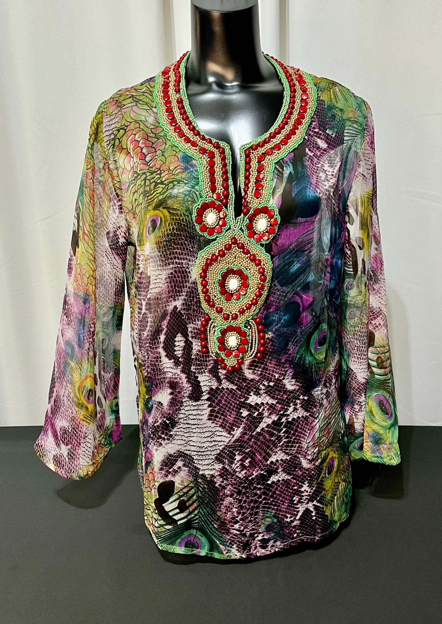 Purple Jewel Neck Tunic Style Top