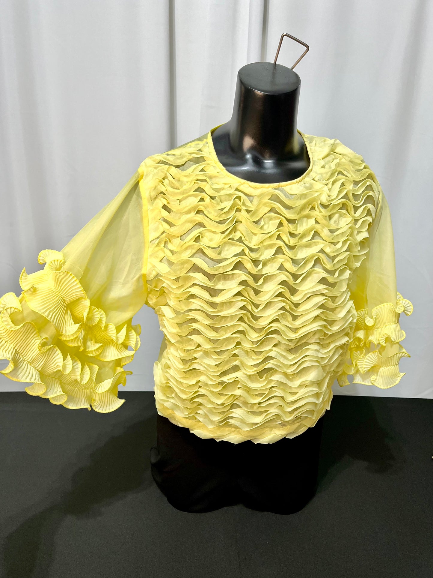 Yellow Ruffle Front & Arms Top