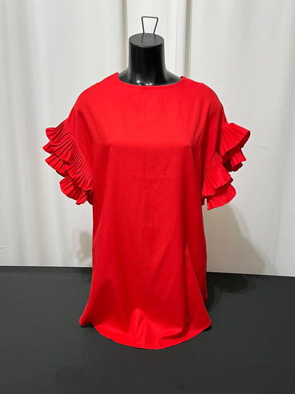 Red Ruffle Arms Short Sleeve Shirt