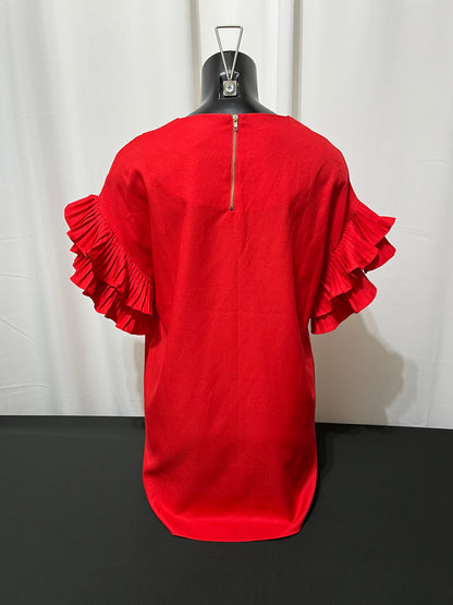 Red Ruffle Arms Short Sleeve Shirt