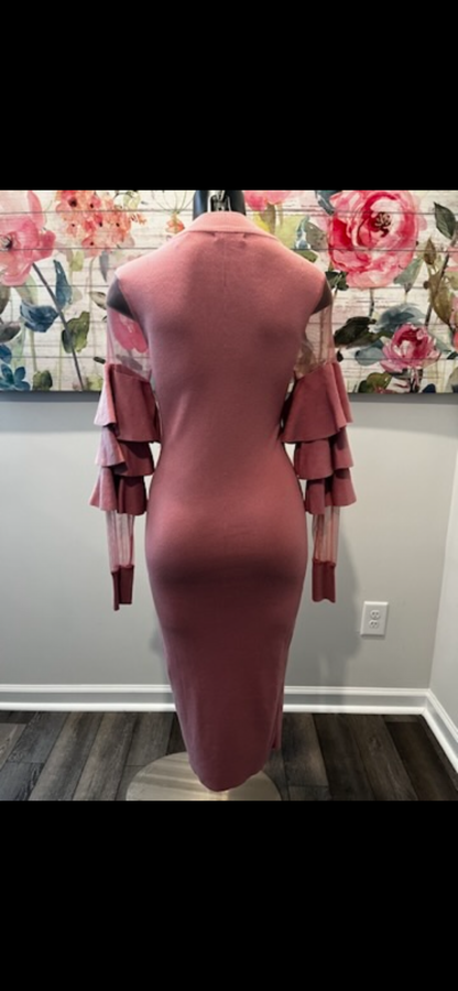 Pink Sweater Sheer Arms Dress