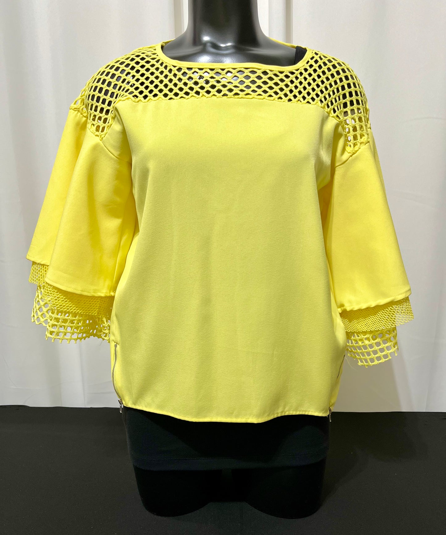 Yellow Mesh Neck & Arms Multi Flow Top