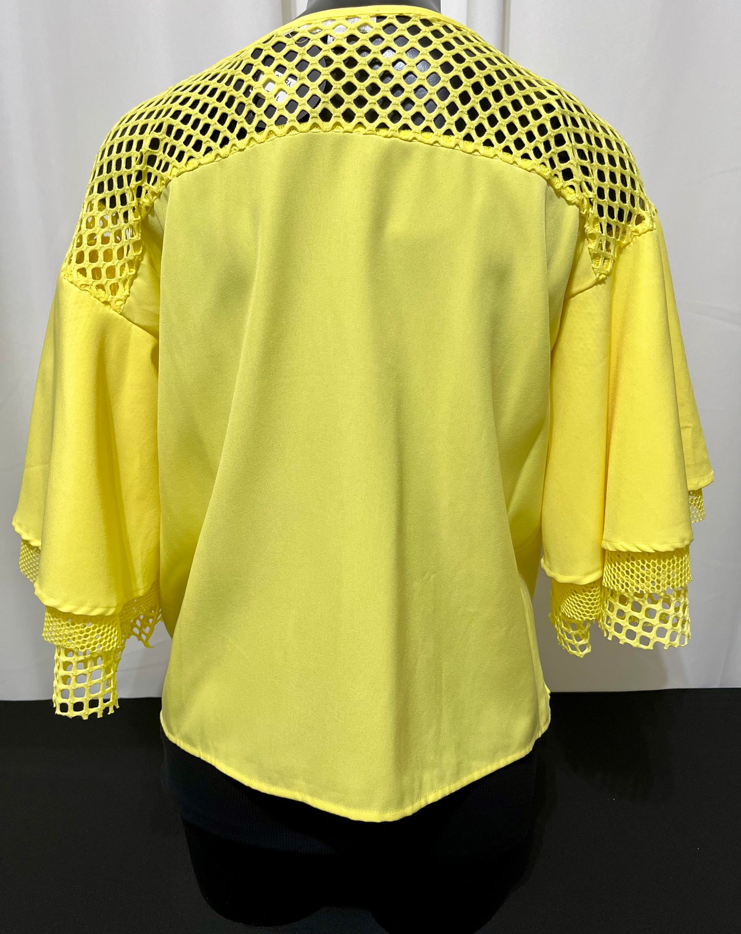Yellow Mesh Neck & Arms Multi Flow Top