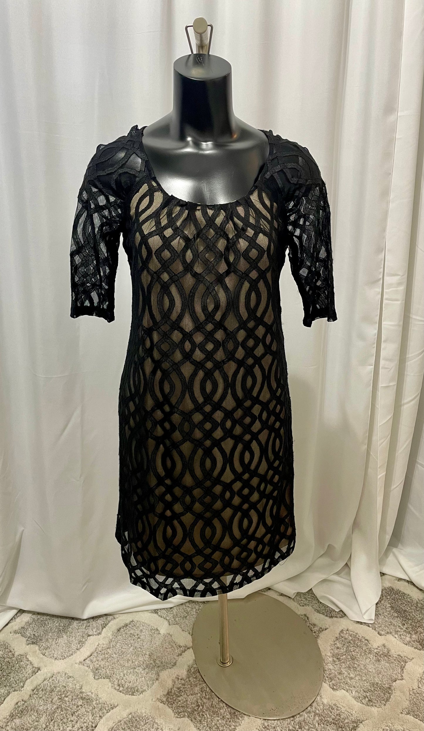 Black Nude Sheer Lace Over Dress