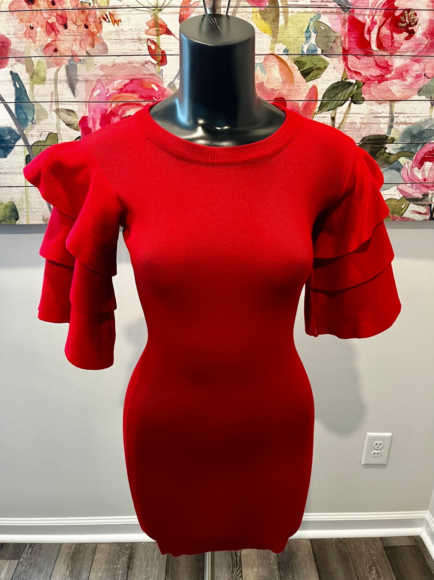 Short Sleeve Red Fitted Dress