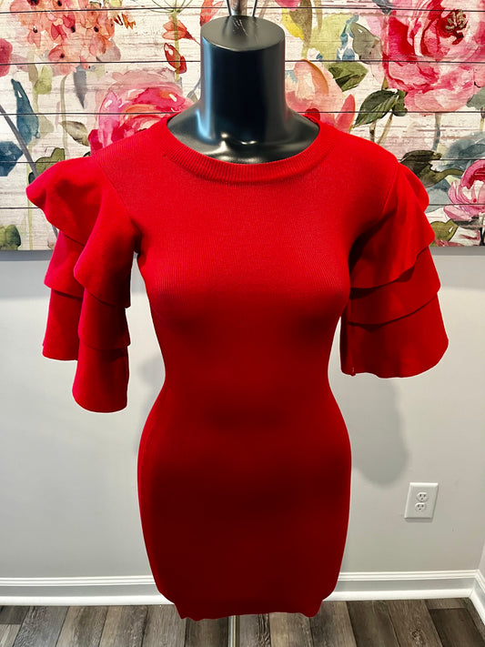 Short Sleeve Red Fitted Dress