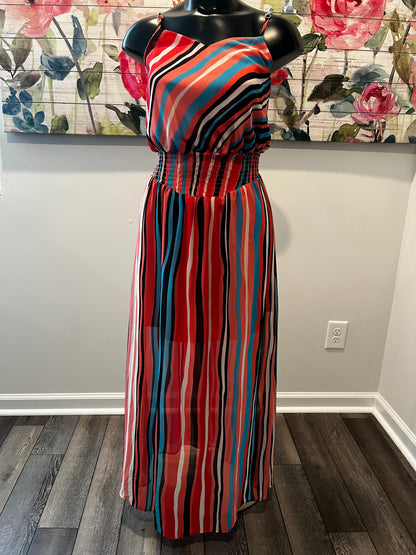 Multicolored Long Sleeveless Dress