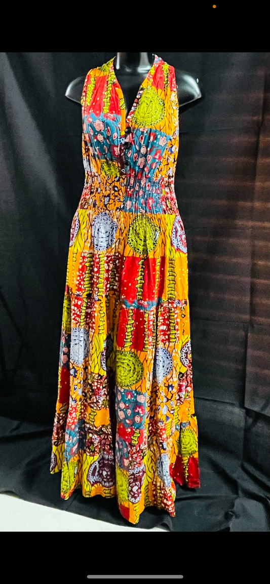 Multi Colored Front Button Sleeveless Dress