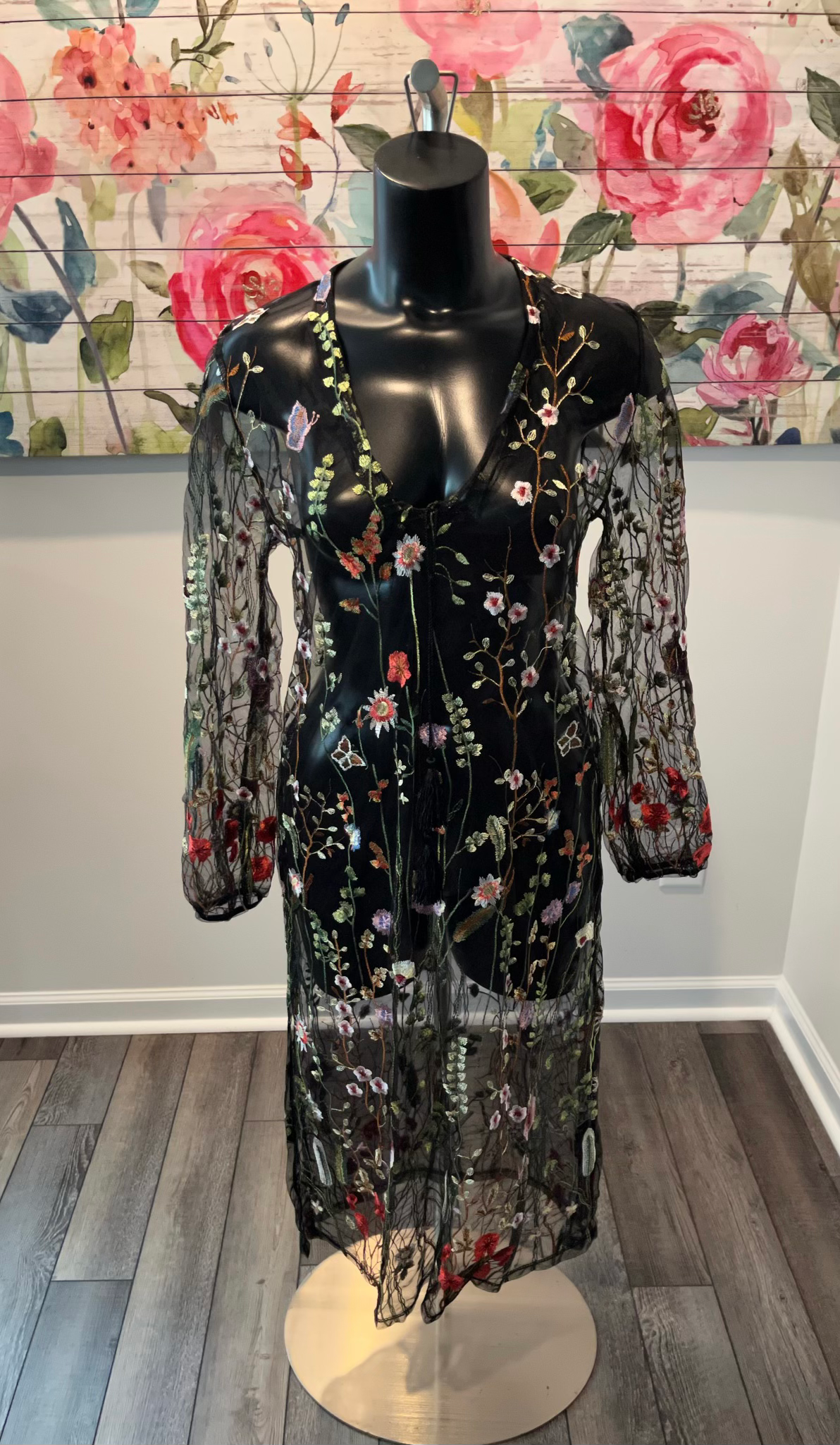 Black with Flowers Sheer Dress